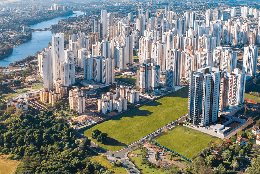 Vista aérea do bairro Gleba Palhano em Londrina e a localização do empreendimento 