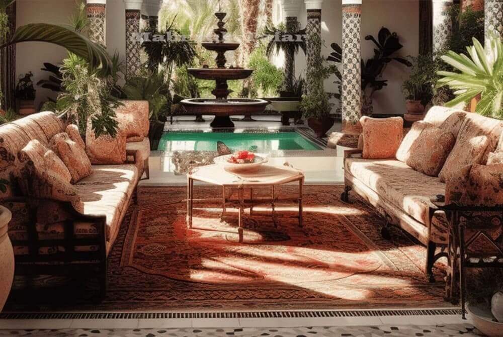sala de estar com arquitetura árabe