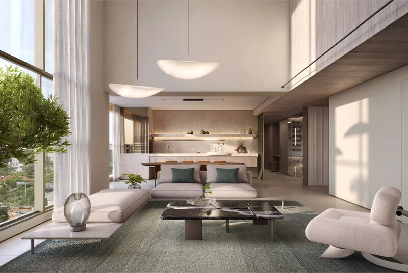 Sala moderna com sofás e mesa de centro elegante