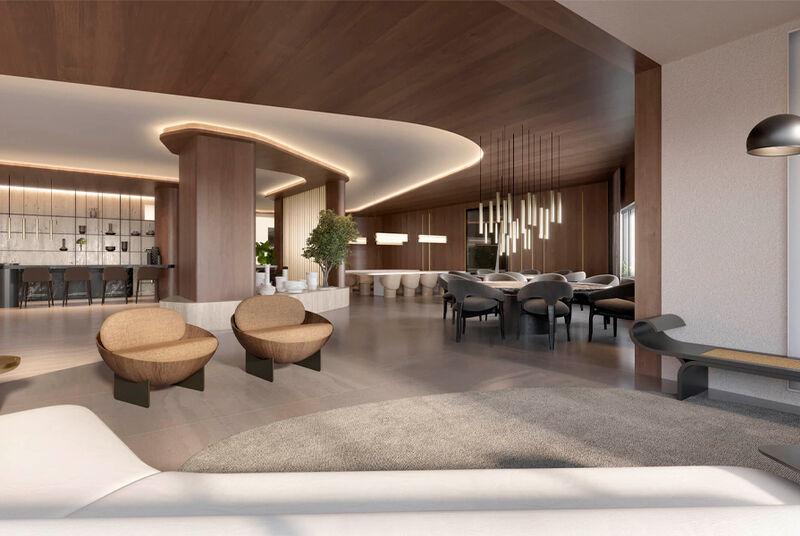 Sala moderna com decoração elegante e iluminação suave
