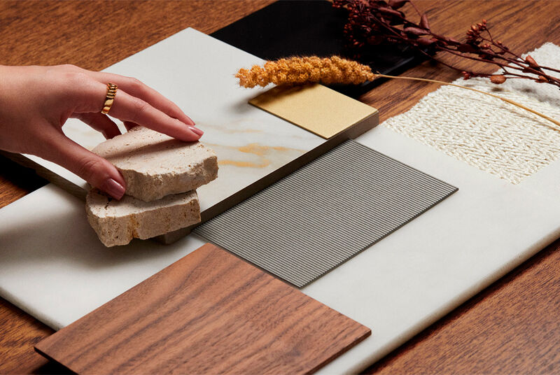 Materiais de design para interiores em exposição
