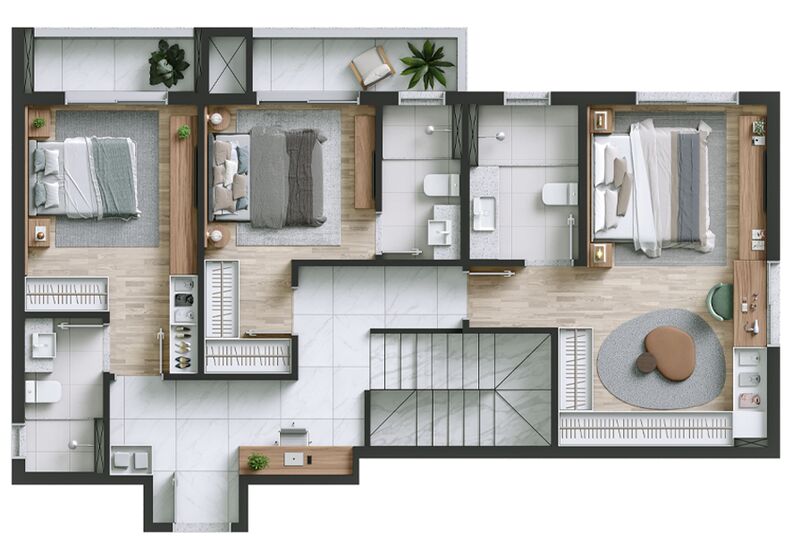 Planta baixa de apartamento moderno e bem distribuído